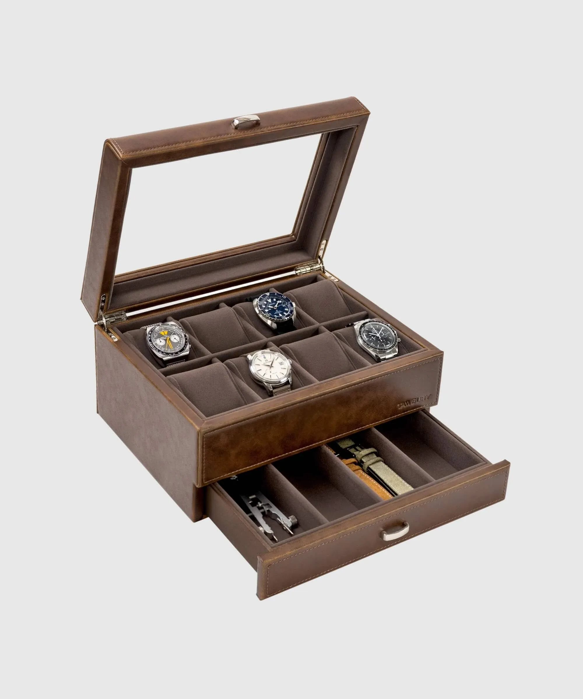  8 Slot Watch Box Organizer for Men – Luxury Faux 8 Slot with Drawer Brown