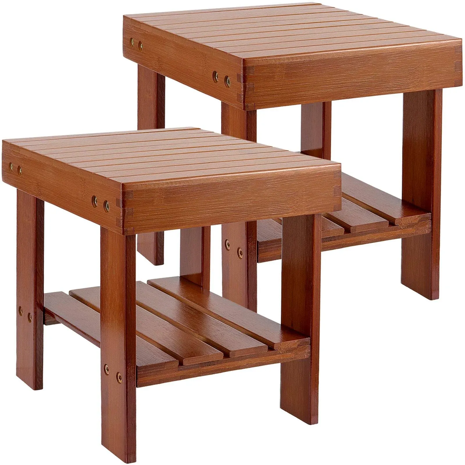 2 Pack 11 x 9 x 10 Inches Bamboo Step Stool, Bamboo Foot Stool, Bamboo Small Seat Stool for Garden, Living Room, Kitchen, Bathroom, Bedroom