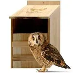 WildYard Owl House Real Wood - Easy to Hang - Prebuilt Owl Box for Outside - Houses Owls & Kestrels - Cedar Shavings & Screws Included - Owl Nesting