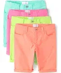 The Children's Place Girls Roll Cuff Twill Skimmer Shorts 4-Pack | Size 6 | Cotton/Spandex