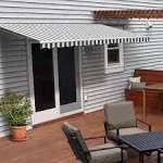 Aleko AW12X10GREYWHT Retractable Home Patio Awning 12 ft x 10 ft Grey and White Striped