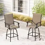 PHI VILLA Patio Swivel Bar Stools Set of 2, Outdoor Bar Height Patio Stools & Bar Chairs with High Back and Armrest, All-Weather Textilene Patio Furniture for Deck Lawn Garden