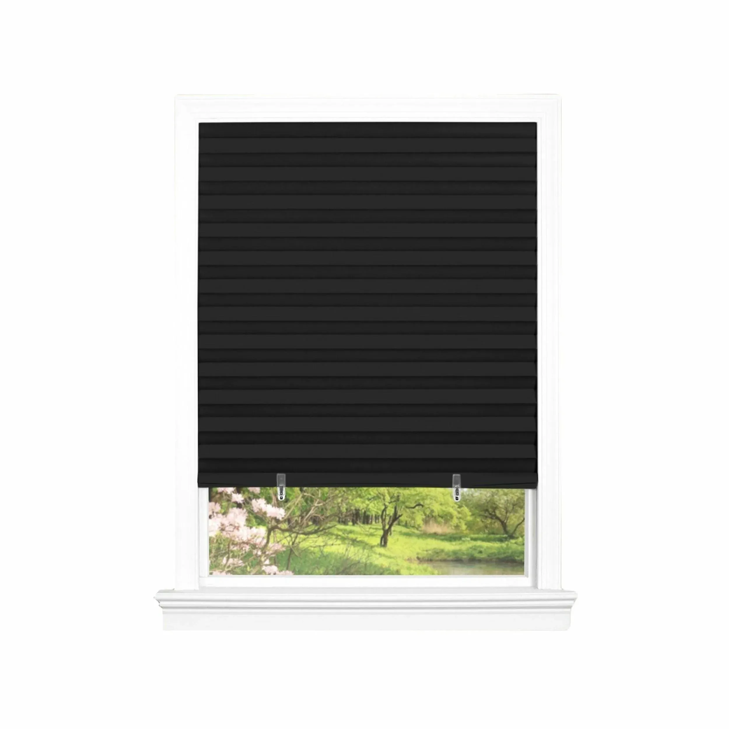 Achim Cordless 48" x 75" 1-2-3 Vinyl Room Darkening Pleated Window Shade, Black