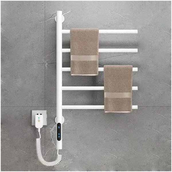 Swivel Towel Rack,Electric Heated Towel Rack Wall Mounted Drying Rack, Stainless Steel Towel Warmer 5 Bars with Built-in Timer, 1h-8h,82W,for Home Bathroom, Salons and Spas,Plug-in,Gray