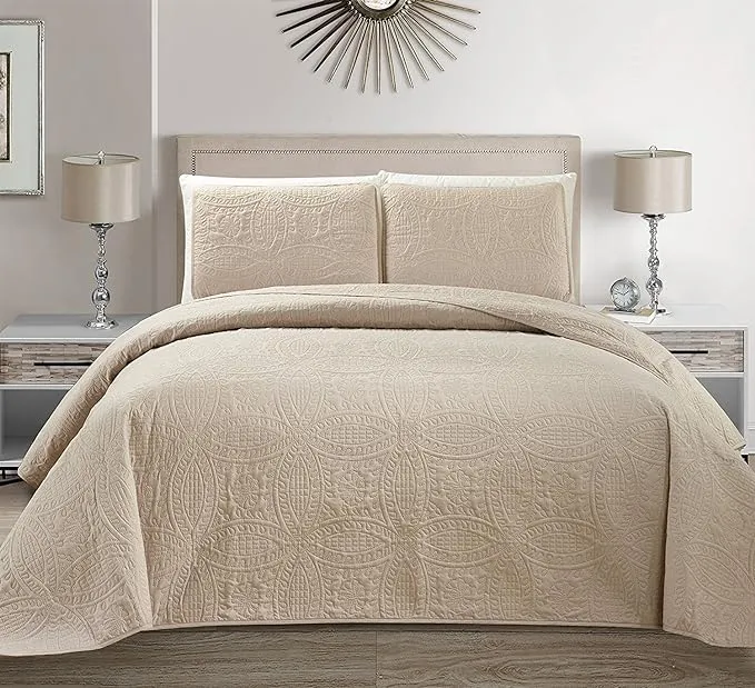 Fancy Collection 3 Piece King/California King Beige Bedspread Set Sized 118" x 106" New #Austin