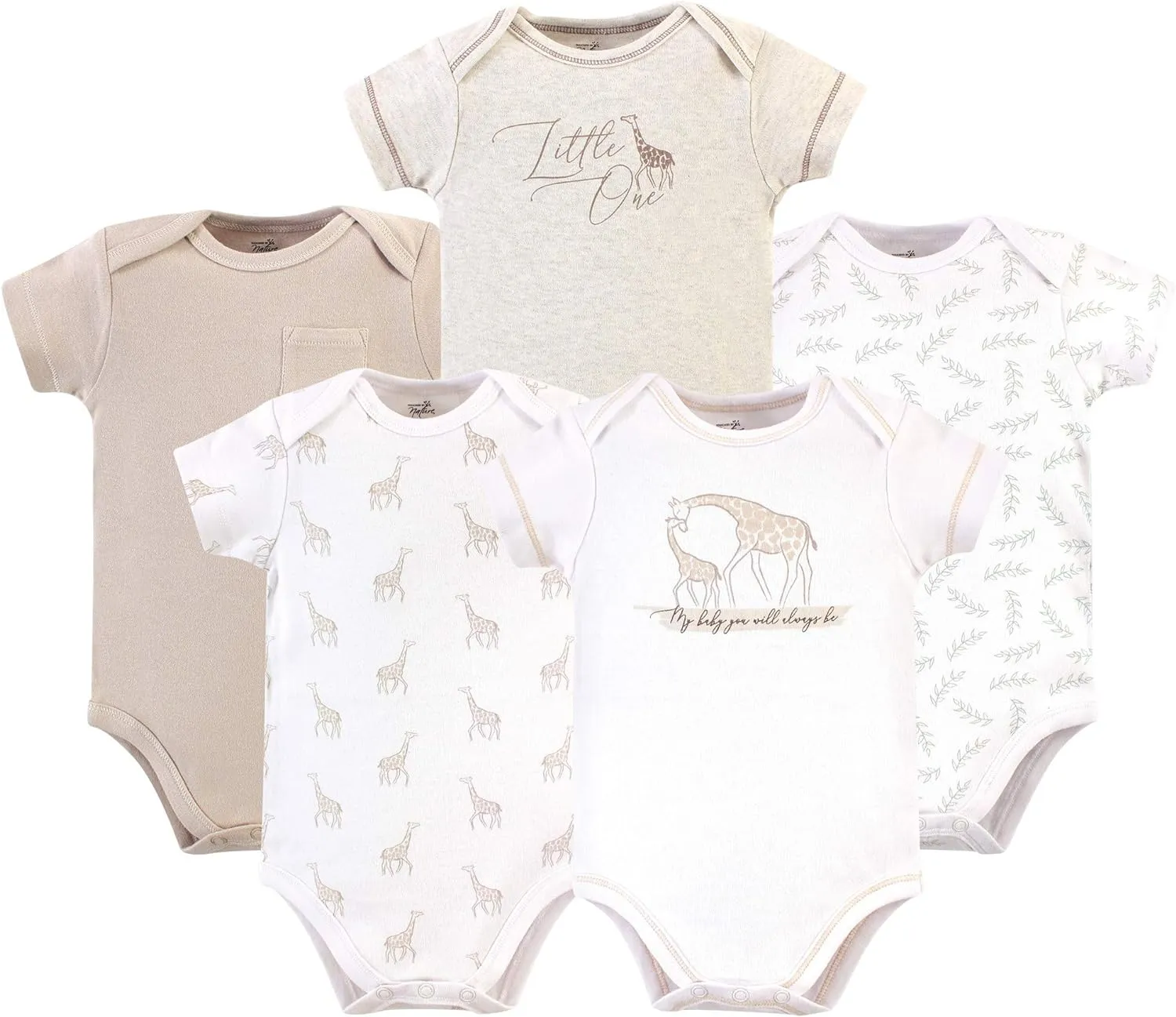 Touched by Nature Organic Cotton Bodysuits, Little Giraffe, 5-Pack