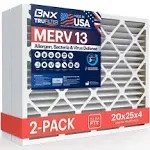 BNX TruFilter 20x25x4 (19.5 x 24.5 x 3.63 Slim Fit) MERV 13 Air Filter (2-Pack) - Made in USA - Air Conditioner HVAC AC Furnace Filters Health,