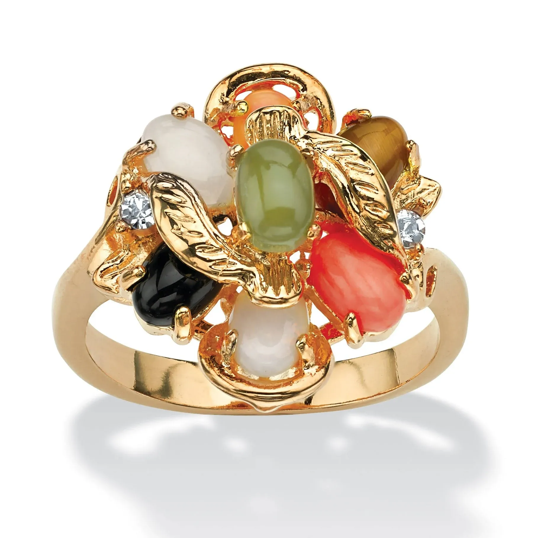 PalmBeach Jewelry Yellow Gold-plated Genuine Gemstone and Crytal Cluster Ring Sizes 5-10