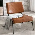 AWQM Faux Leather Accent Chair, Mid-Century Modern Armless Lounge Chair with Met