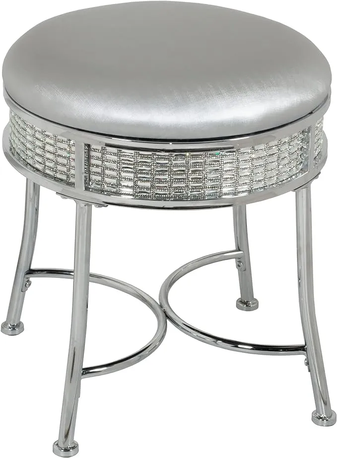 Hillsdale Furniture Venice Backless Faux Diamond Band Vanity Stool, Chrome