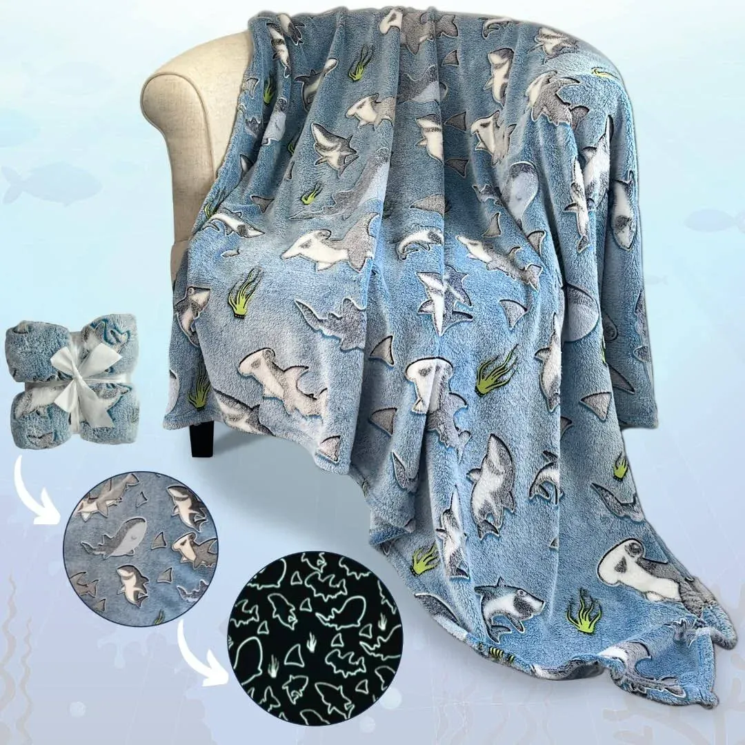 Shark Throw Blanket: Glow in The Dark, Cozy, Soft, Warm Fleece Blanket for Bo...