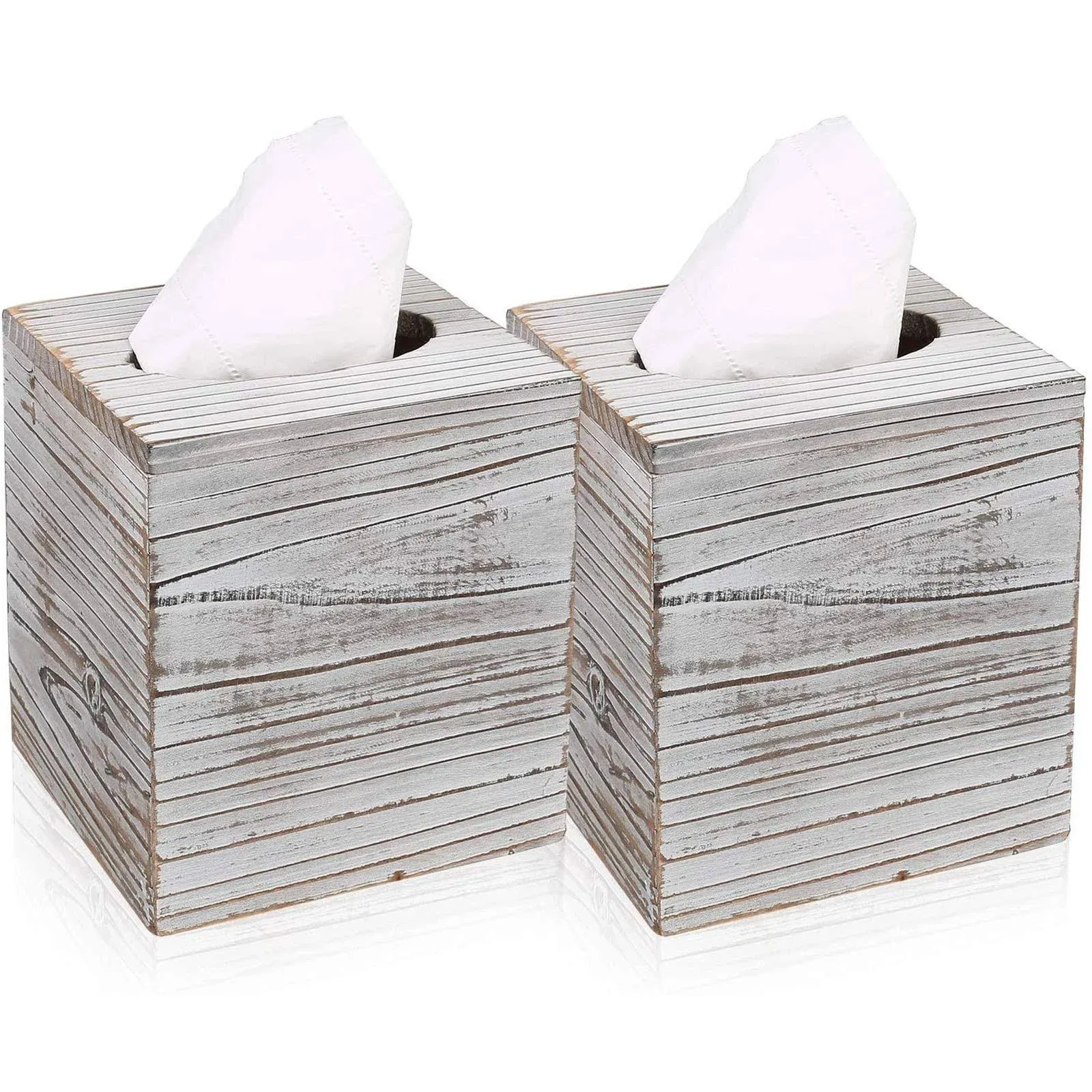 Hossejoy Square Tissue Box Cover with Slide-Out Bottom Panel. Perfect for Bathroom Vanity Countertops, Bedroom Dressers, Night Stands, Desks and Tables (Pack of 2)