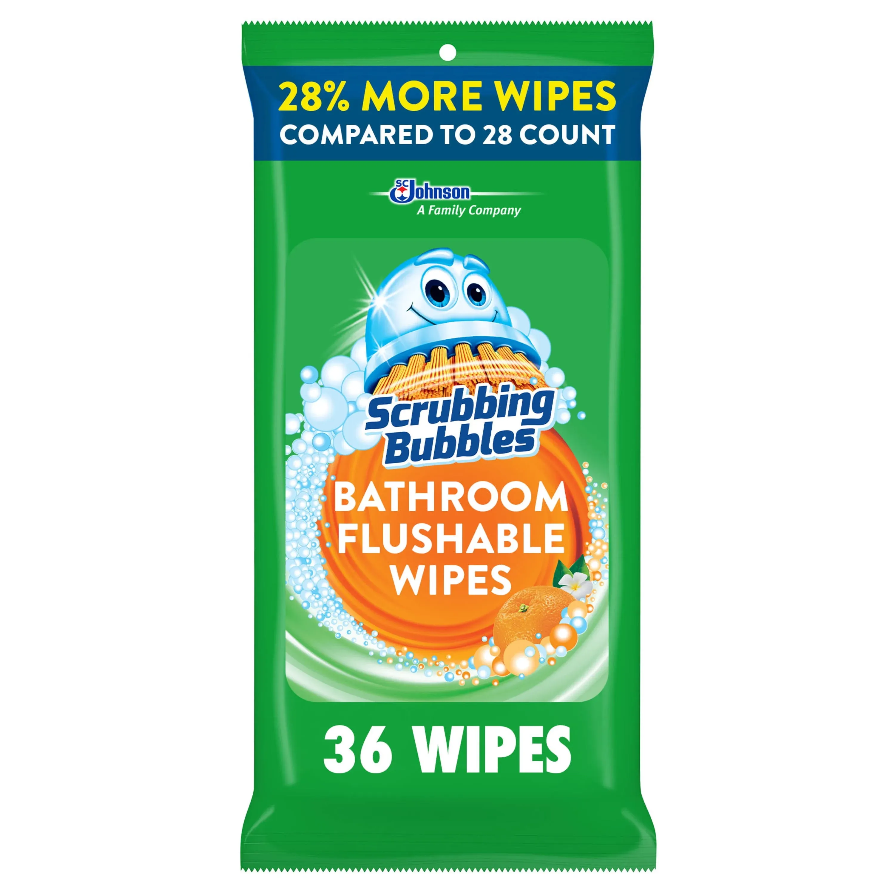 Scrubbing Bubbles Antibacterial Bathroom Flushable Wipes