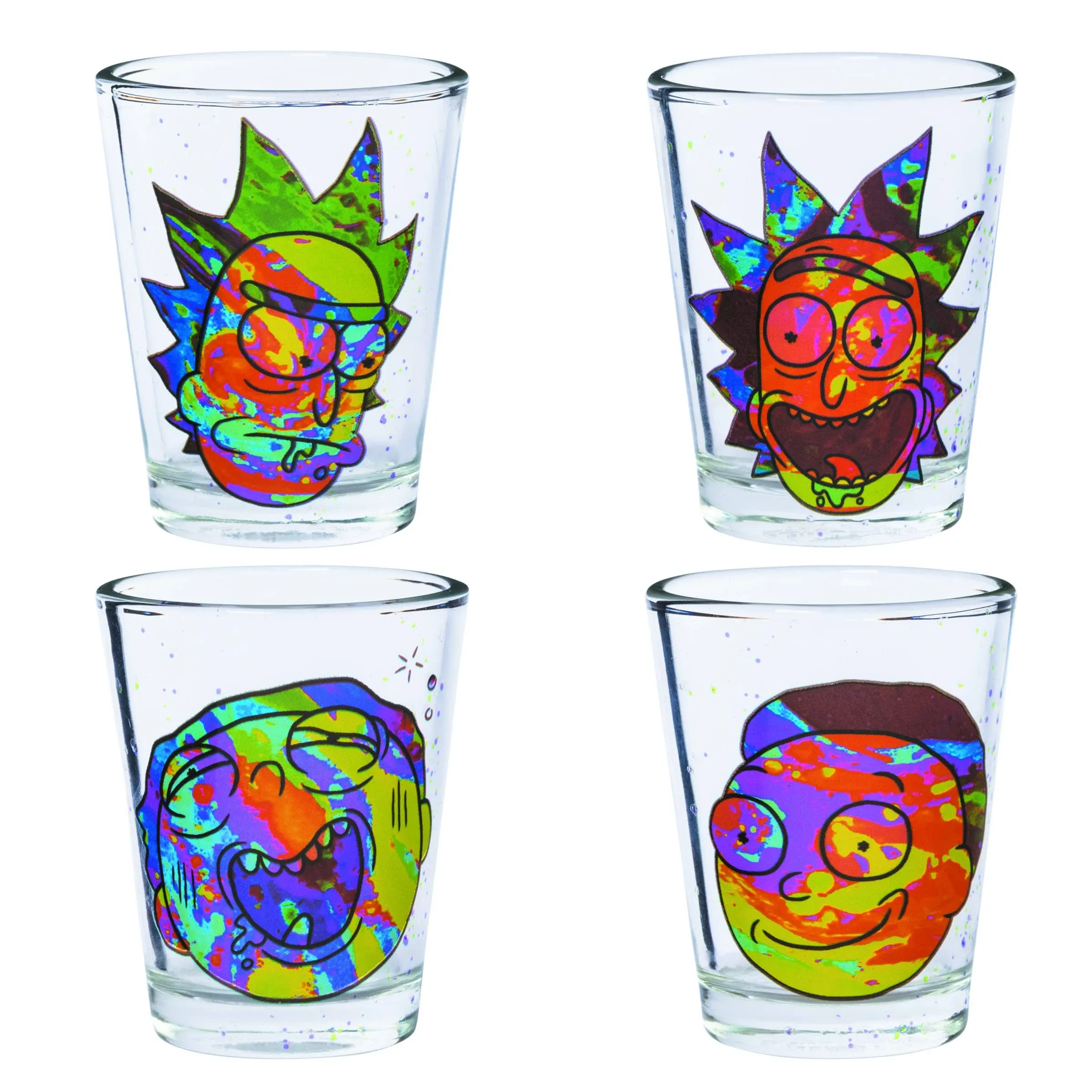 Rick and Morty Colorful Faces 4-Pack Shot Glass Set