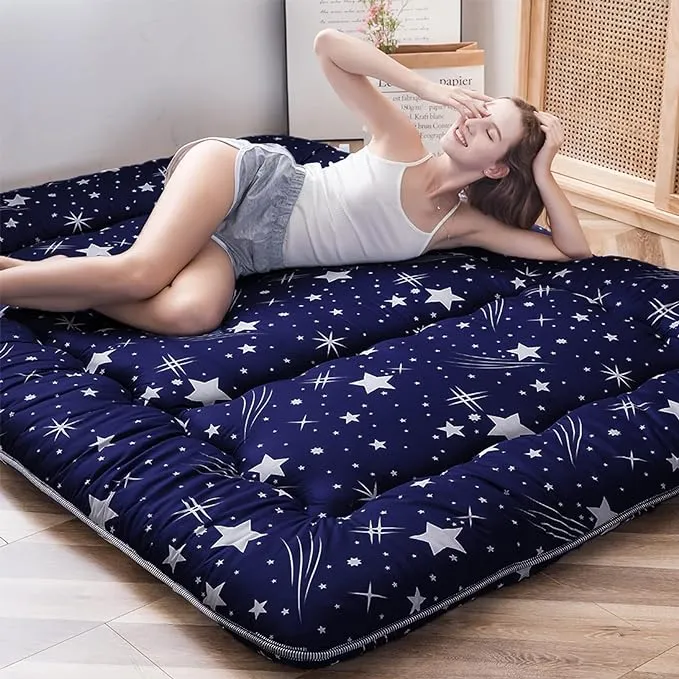 MAXYOYO Navy Starry Sky Japanese Floor Futon Mattress, Tatami Floor Mat Portable ...