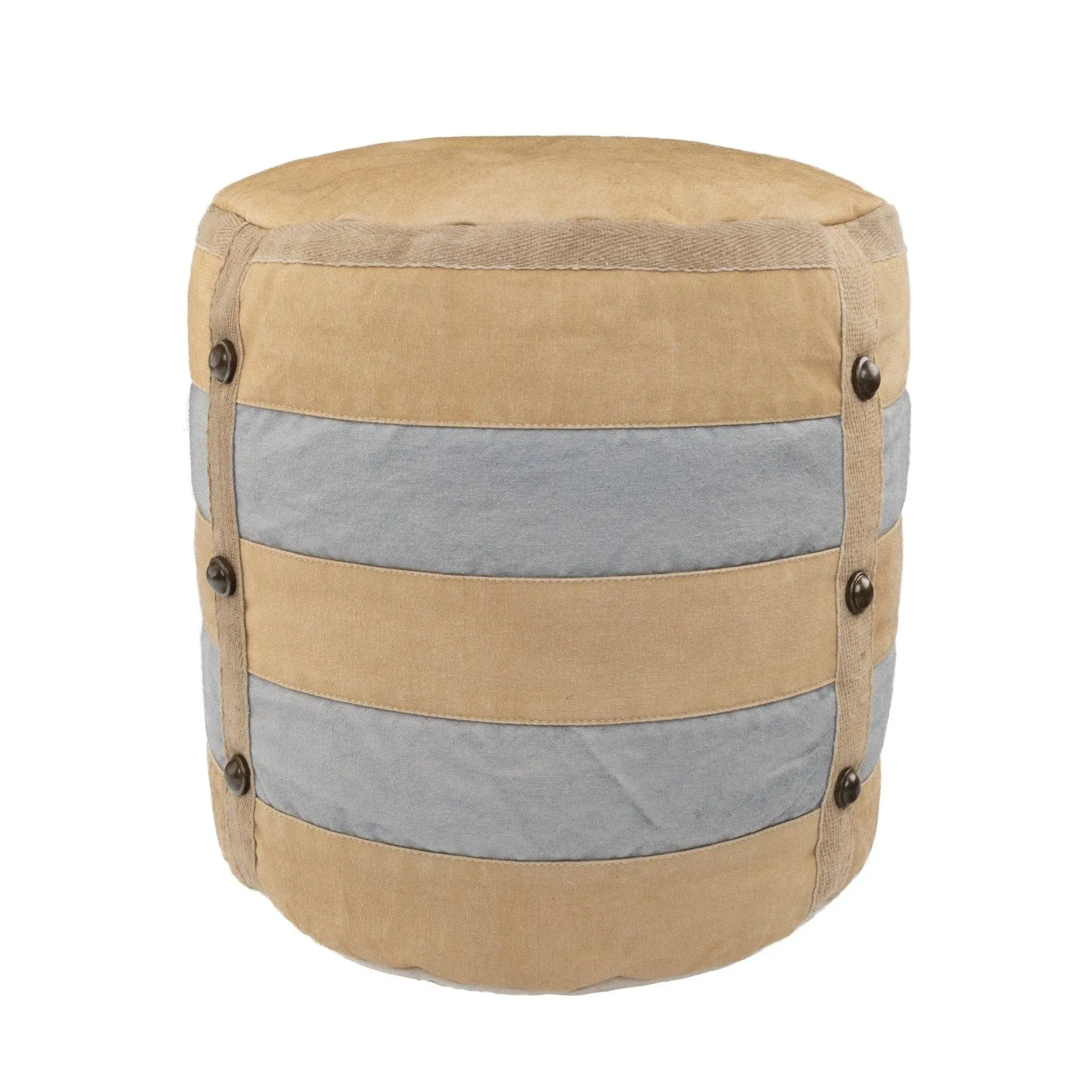 LR Home 16 in. Beige Rustic Farmhouse Striped Pouf