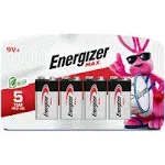 Energizer Max Batteries, Alkaline, 9V - 4 batteries