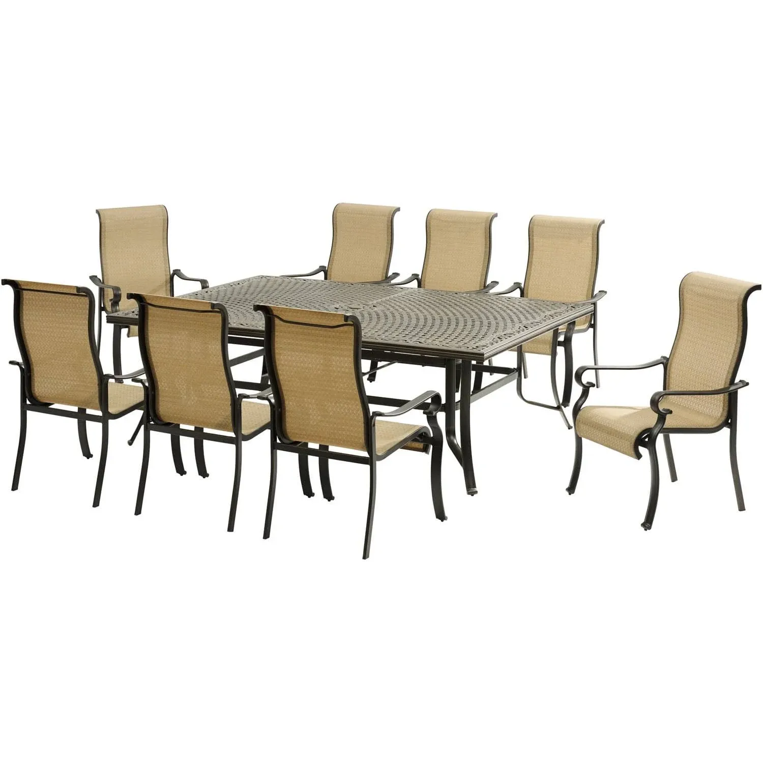 Brigantine 9-Piece Dining Set with an XL Cast-Top Dining Table and 8 Sling-back Dining Chairs - Hanover BRIGDN9PC