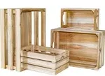 JUMBO HUMBLE Large Wooden Crates Unfinished Set of 4 Storage Crates, Decorative Wood Storage Crates for Display Rustic, Nesting Wood Container Boxes