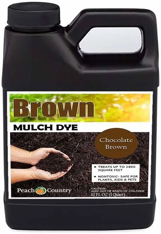 Peach Country Chocolate Brown Mulch Dye Color Concentrate - 2,800 Sq. Ft. - Brighten Up Your Old Mulch Beds Easily with Our Premium Mulch Dye (1 Quart, Brown)