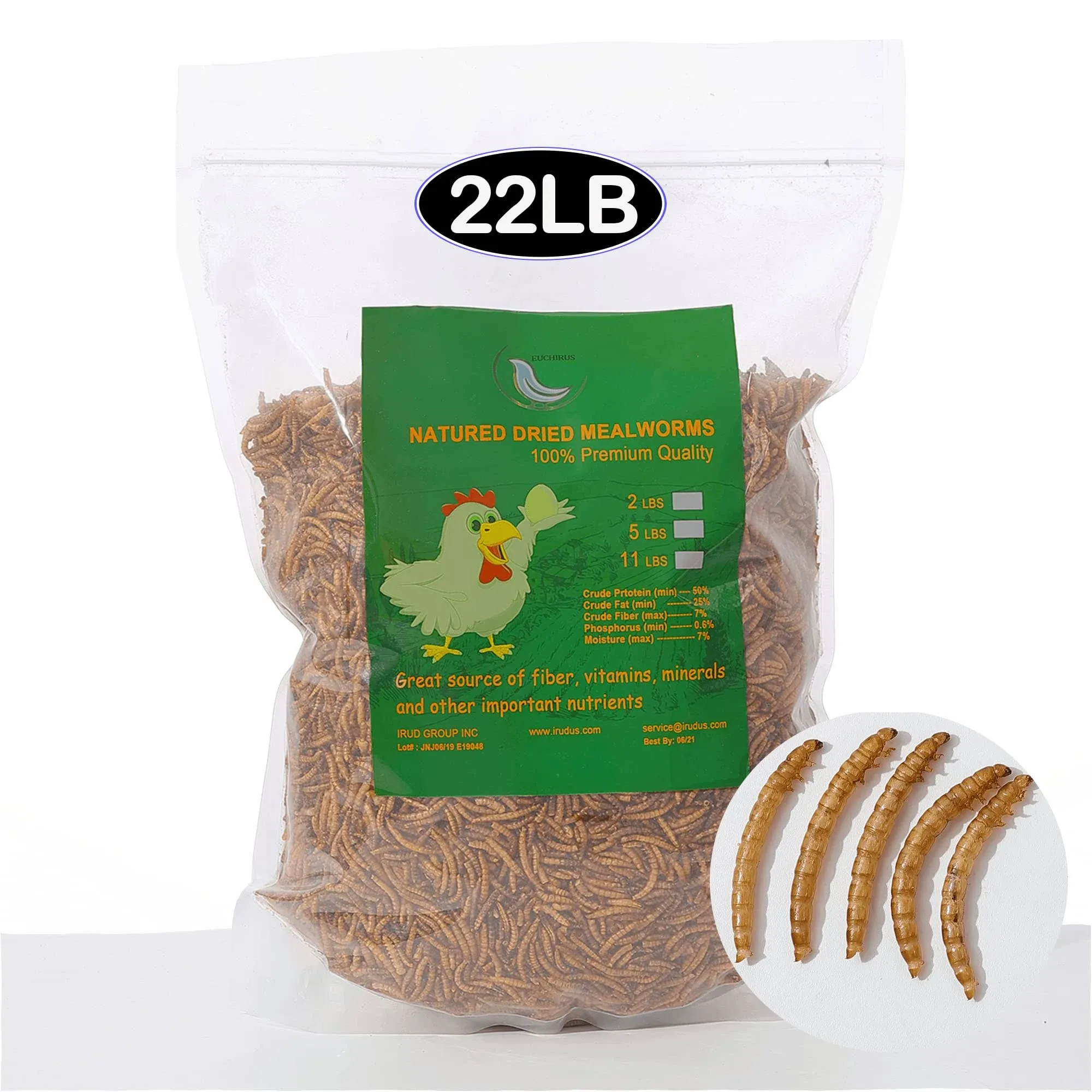 Euchirus 22 lbs Non-GMO Dried Mealworms for Wild Bird Chicken Fish,High-Protein ...