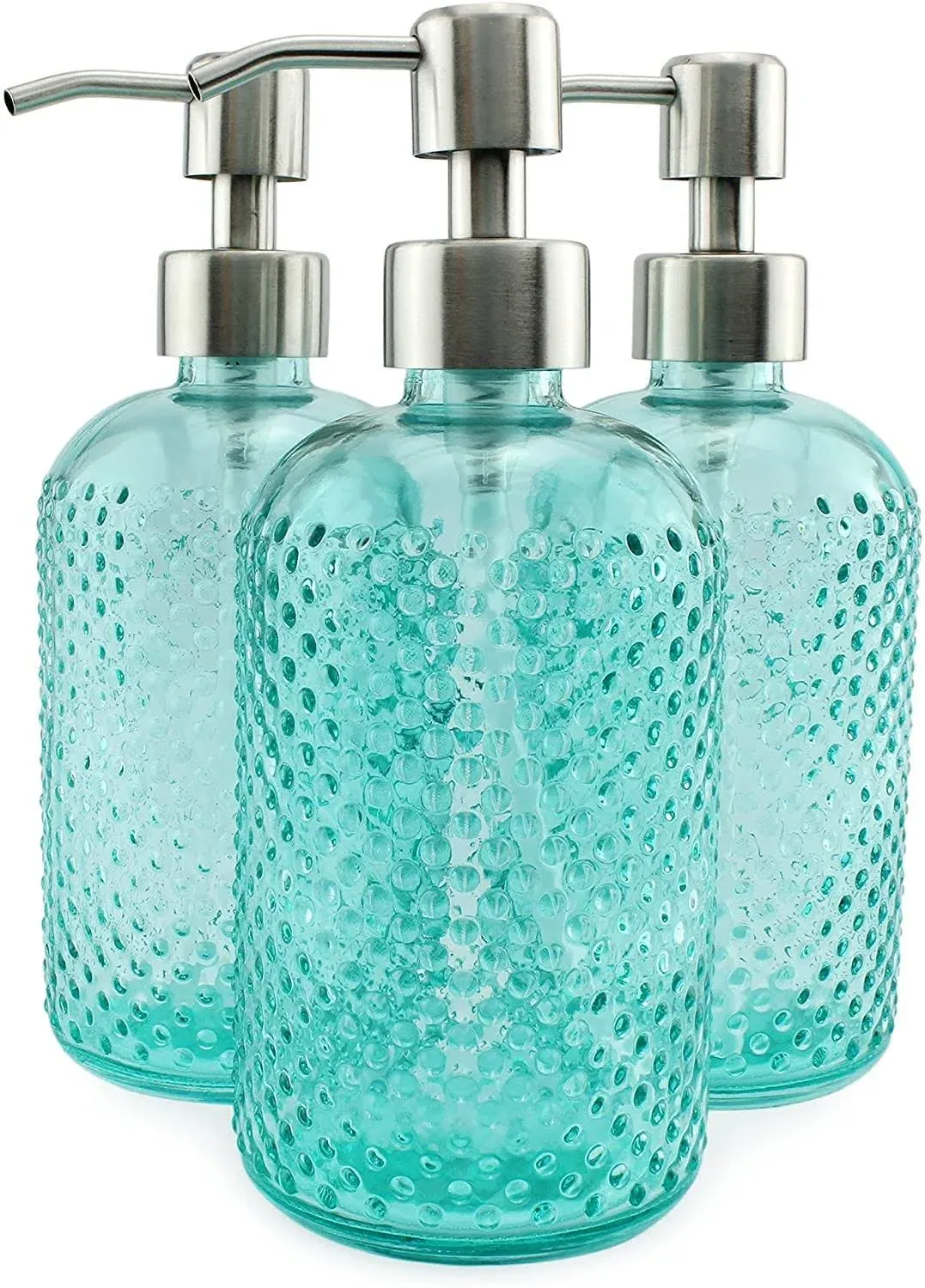 Decorative Hobnail Glass Soap Dispenser 3pk, Green Vintage Style Pump Bottles