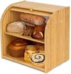 Bamboo Bread Box for Kitchen Countertop, Double Layer Roll-Top Bread Storage Box