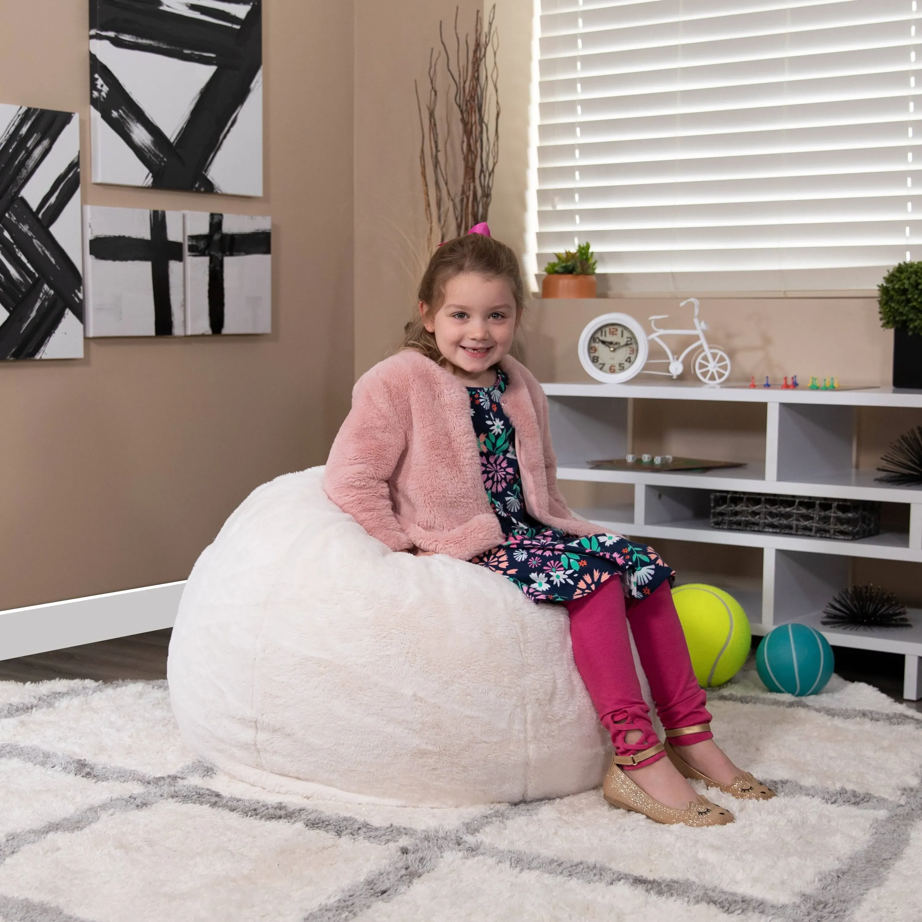 Flash Furniture Small Kids Bean Bag Chair White Furry