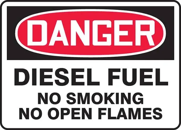 Accuform MCHL268XV Adhesive Dura-Vinyl Safety Sign, Legend "Danger Diesel Fuel NO Smoking NO Open Flames", 7" Length x 10" Width x 0.006" Thickness, Red/Black on White