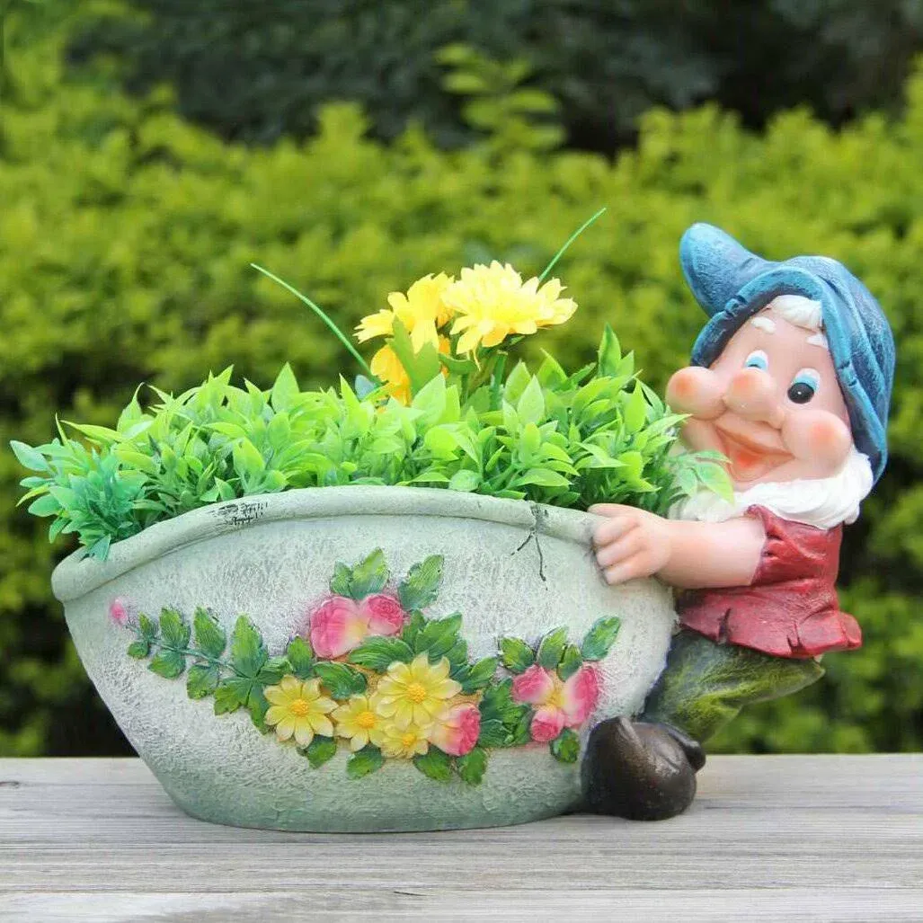 SINTECHNO Cute Gnome Dragging the Flower Pot Planter