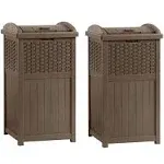 Suncast GHW1732 15.75" x 16" x 31.6" Trashcan Hideaway Outdoor Commercial 33 Gallon 31.6" Resin Garbage Waste Bin with Lid in Brown for Garage, 2 Pack