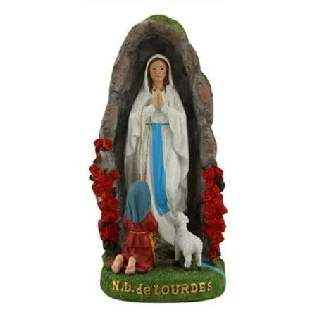 Our Lady of Lourdes Statue - 8" Resin Figurine - Saint Bernadette and Mary Statue, Sculpture with Hand-Painting - Ideal Religious Gift for Baptisms, Communions, Confirmations, Weddings, and Holidays