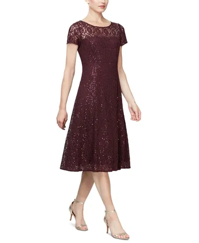 Slny Womens Lace Sequined Midi Dress