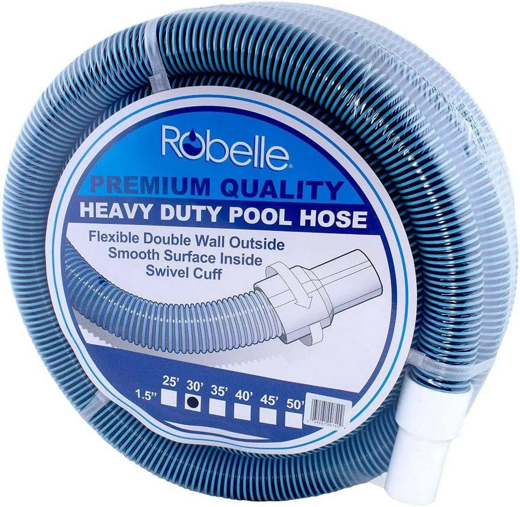 Robelle Premium 730H Swimming Pool Vacuum Hose, 30' x 1-1/2",Black,Blue