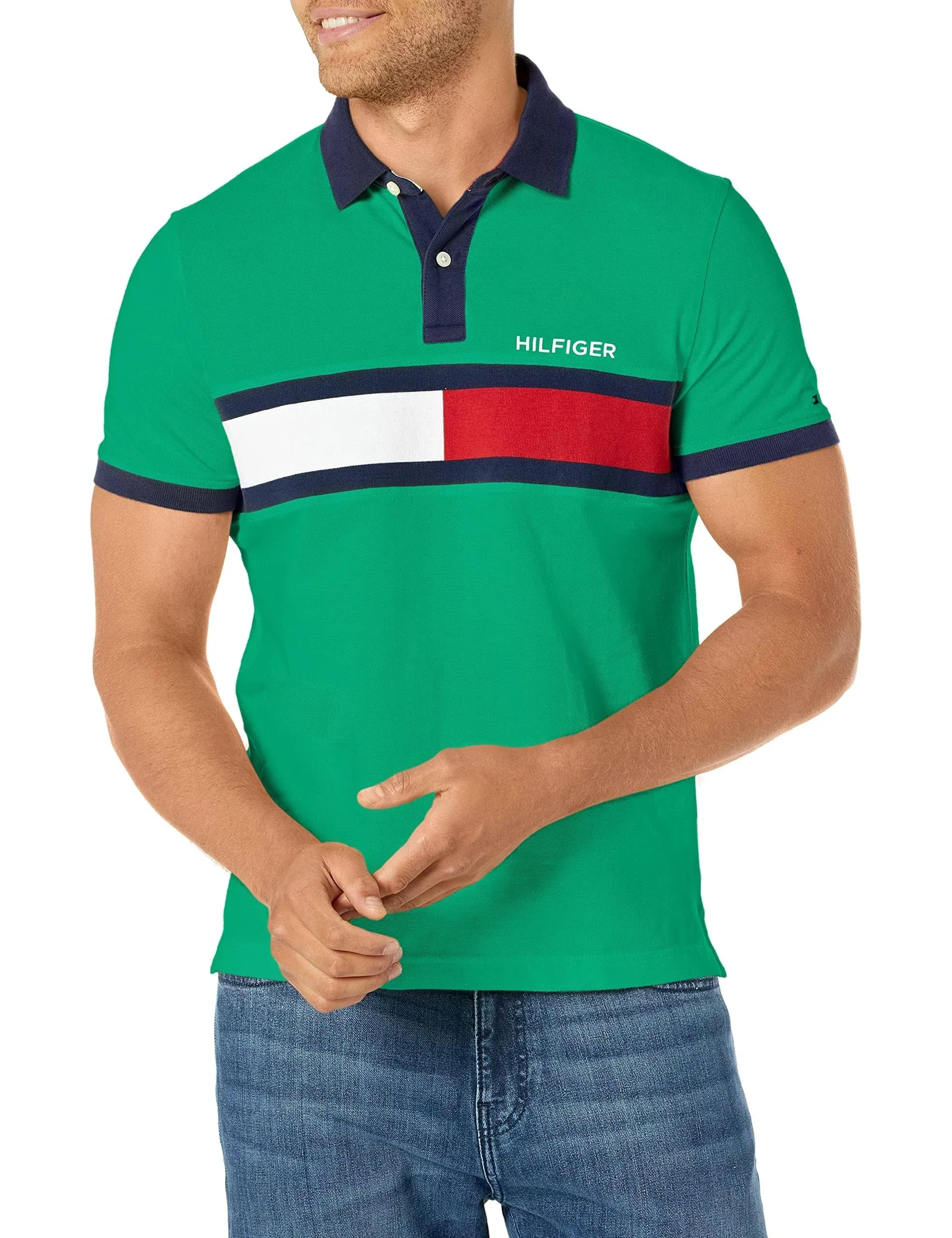 Tommy Hilfiger Men's Short Sleeve Cotton Pique Flag Polo in Regular Fit