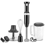 KitchenAid Cordless Variable Speed Hand Blender with Chopper and Whisk Attachment Onyx Black