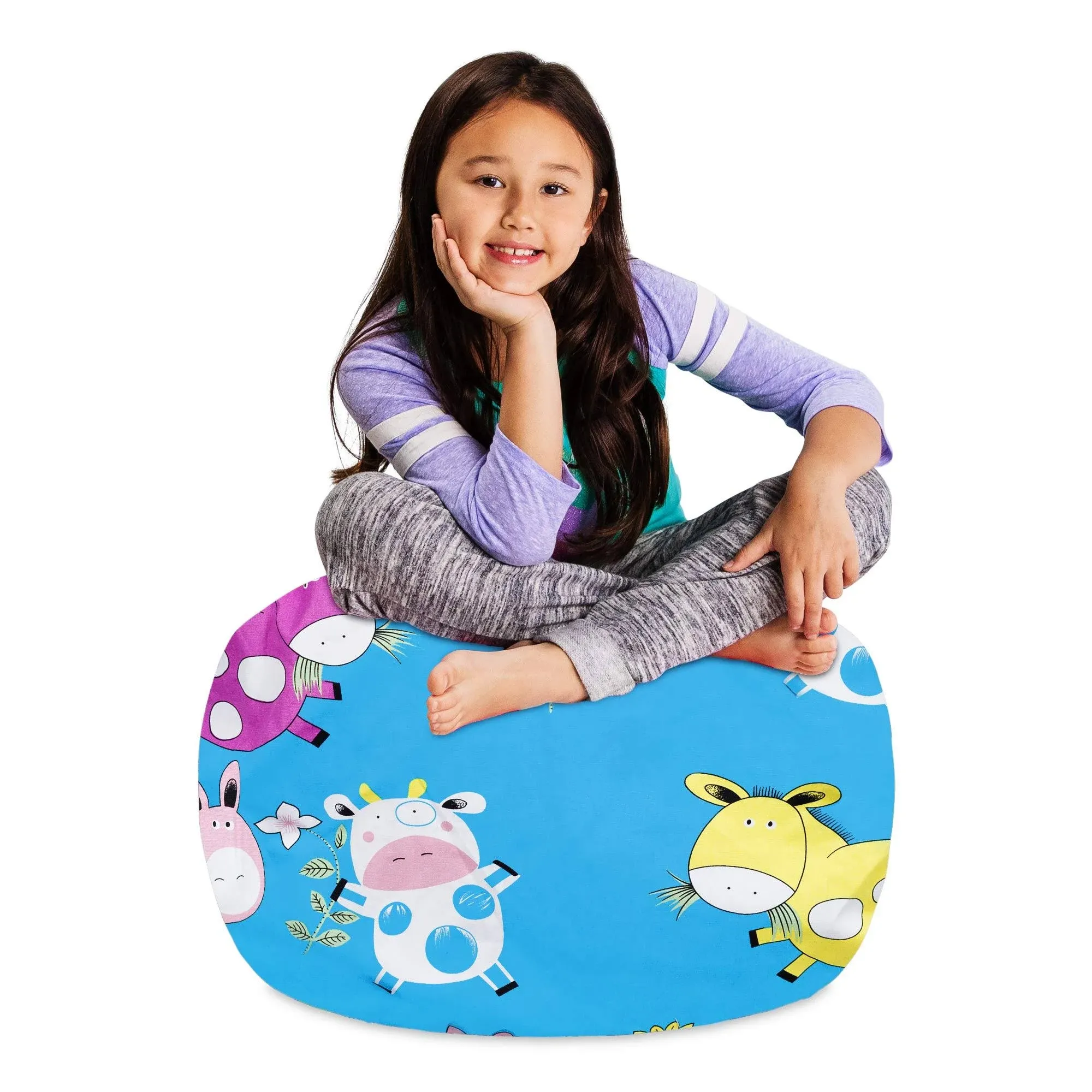 Posh Stuffable Kids Stuffed Animal Storage Bean Bag Chair Cover - Childrens Toy Organizer, Medium 27" - Canvas Farm Blue