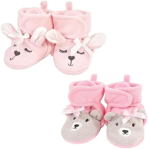 Hudson Baby Infant Girl Cozy Fleece Booties  Bunny Bear  0-6 Months