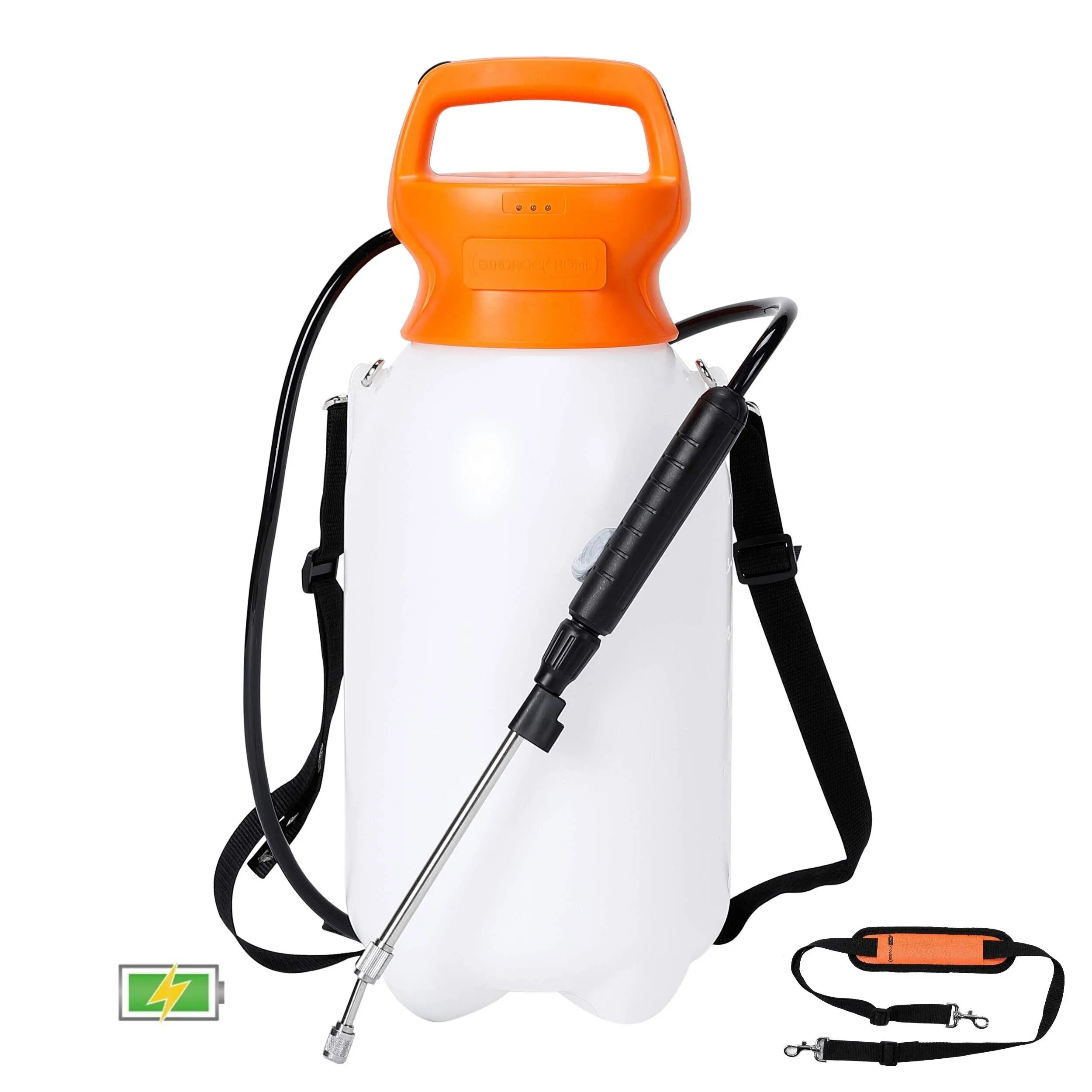 BIRDROCK HOME Garden Sprayer with Battery Powered Pump - Stainless Steel Wand, Rechargeable, Adjustable Spray, & Portable for Lawn, Garden, Plants, and Cleaning - White Translucent Body - 2-Gallon