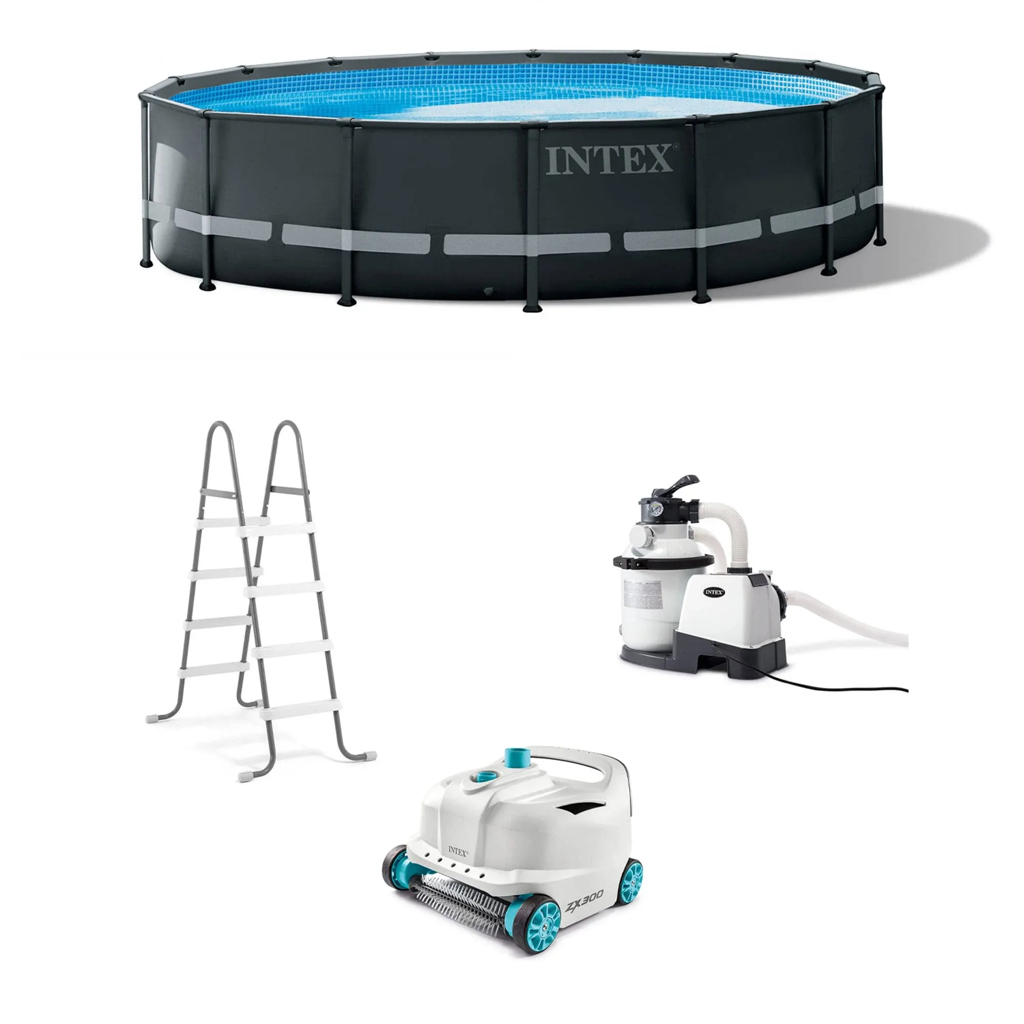 Intex Ultra XTR 16ft x 48in Above Ground Pool Set w/Pump, Cleaner Robot Vacuum &amp; Hose Gray