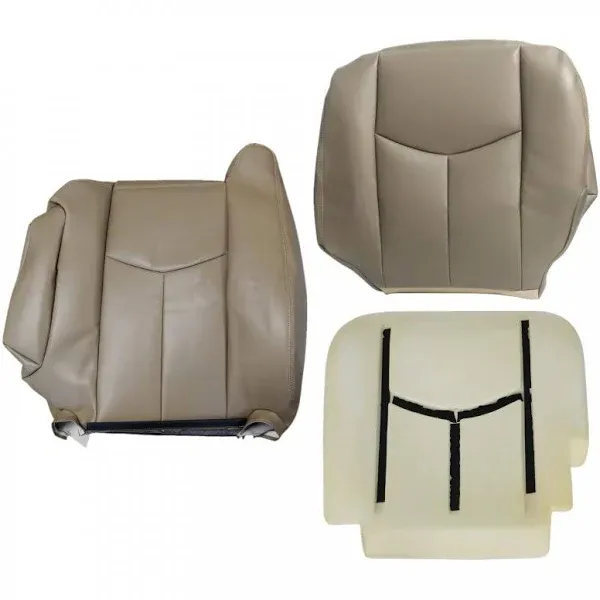 NLQR Front Driver Bottom Replacement Seat Cover Medium Neutral Tan 522 & Foam Cushion Compatible with Chevy Silverado Avalanche GMC Sierra 2003 2004 2005 2006 2007