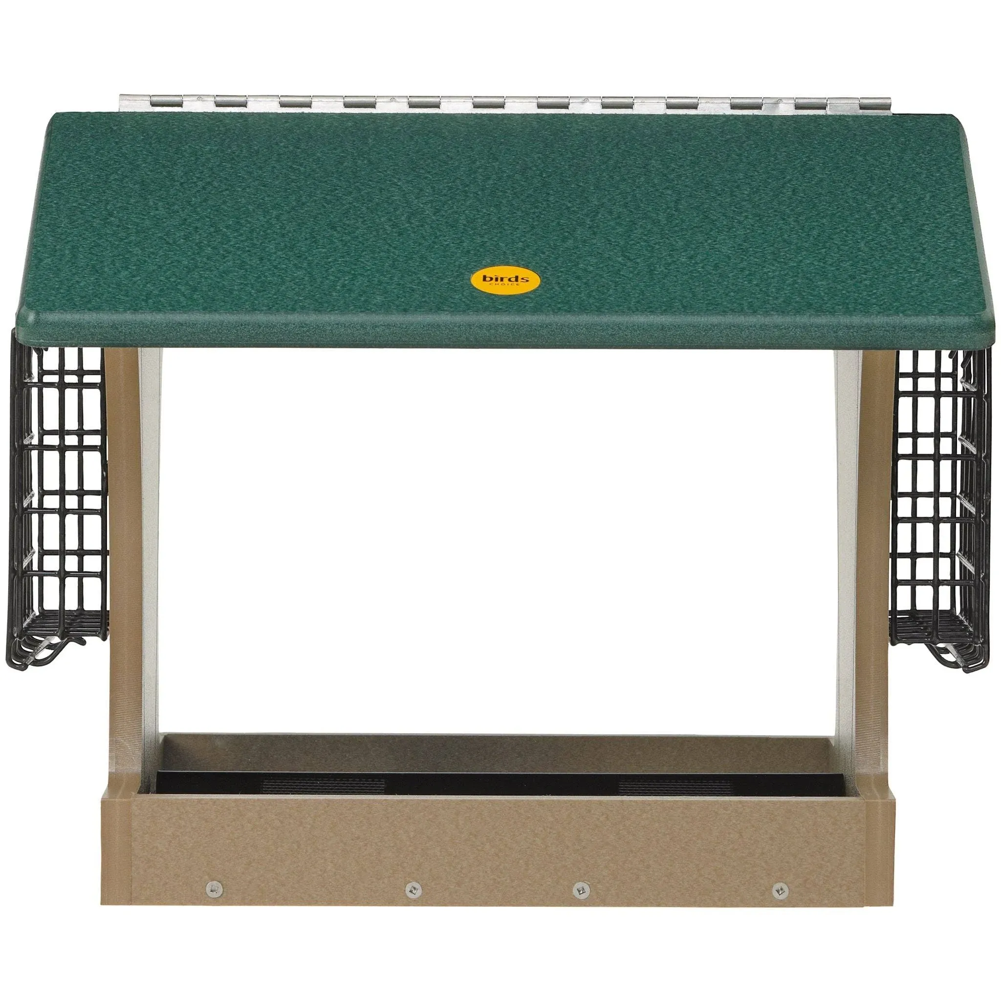 Birds Choice SN300-S Two-Sided Hopper Feeder, Recycled Bird Feeder w/ Two Suet Cages, Large, Taupe/Green