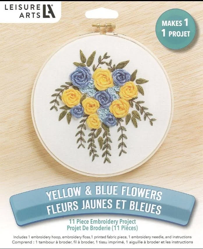 Leisure Arts Embroidery Kit 6" Yellow & Blue Flowers - Embroidery kit for Beginners - Embroidery kit for Adults - Cross Stitch Kits - Cross Stitch Kits for Beginners - Embroidery Patterns