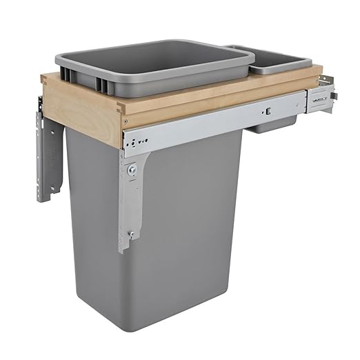 35 Qt. Single Pull-Out Top Mount Maple and Silver Container with Ball-Bearing Soft-Close Slides