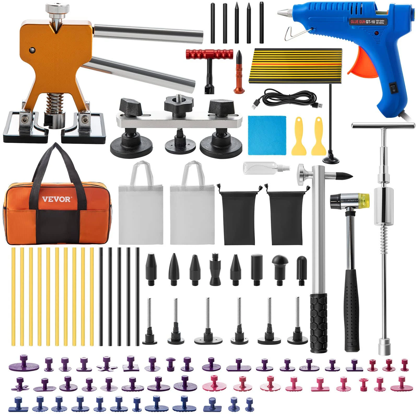 VEVOR Dent Removal Tool 98 Pcs Paintless Repair Tools LED Baffle Board Car Kit ...