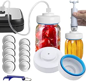 Mason Jar Vacuum Sealer and Accessory Hose Compatible with FoodSaver Vacuum Sealer Portable Hand Pump Vacuum Sealer for Jars Regular & Wide Mouth and Lid, Jar Vacumn Sealer Kit for Food Storage