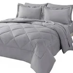 CozyLux King Bed in A Bag 7-Pieces Comforter Sets with Comforter and Sheets Light Grey All Season Bedding Sets with Comforter, Pillow Shams, Flat