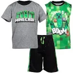 Minecraft Creeper T-Shirt Tank Top and MeshShorts 3 Piece Outfit Set Little Kid to Big Kid