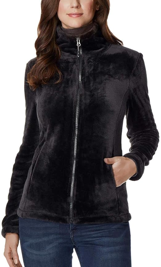 32 Degrees Women's Plush Faux Fur Full Zip Jacket, M / Black