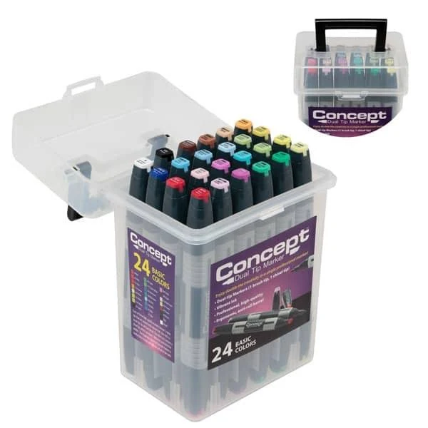 Concept Dual Tip Art Markers Set Professional Chisel/Fine Tip Permanent Ink